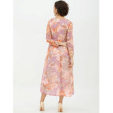 Women's Polyester Printed Long Sleeves Calf-length Dress (Multicolor)